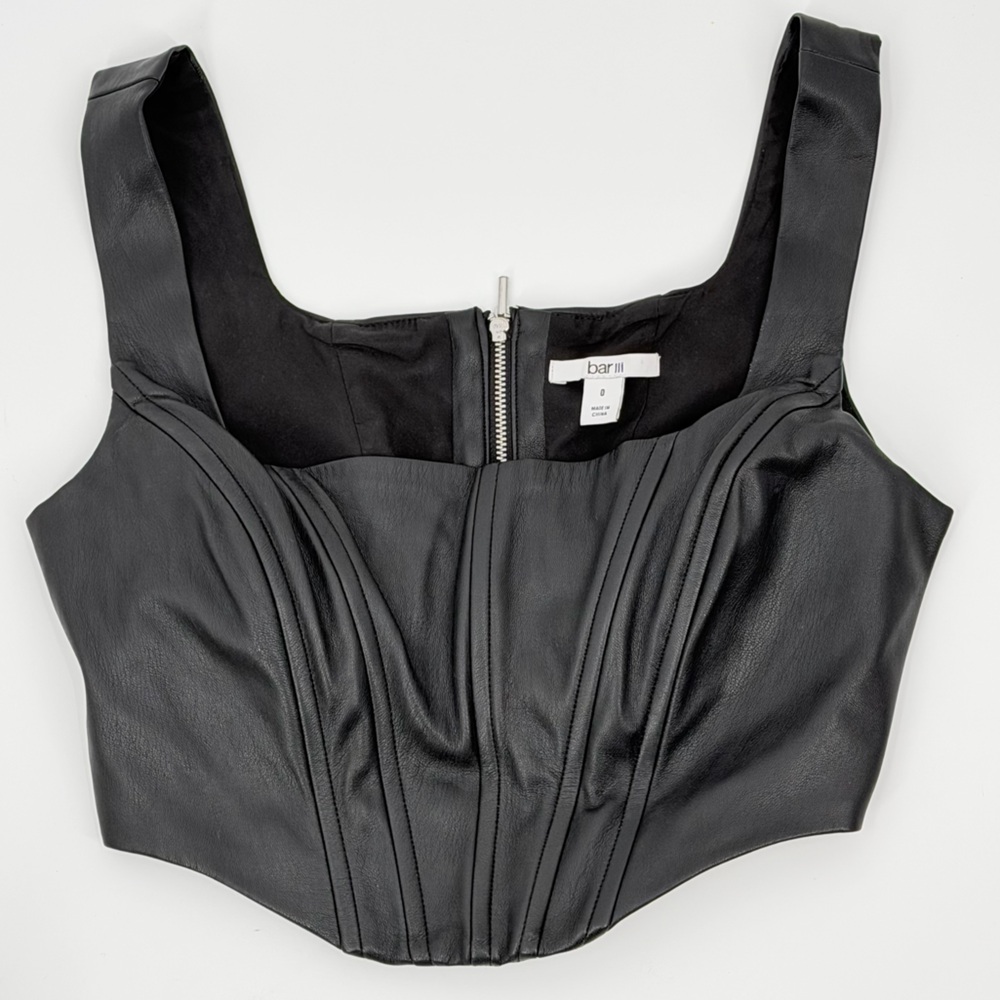 Bar III Black Faux Leather Cropped Corset Top